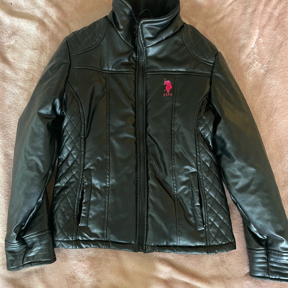 Girls L (14/16) faux leather jacket with quilted sides. U.S Polo Assn. brand.
